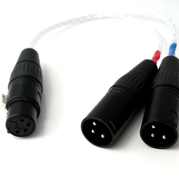 

4-pin XLR Female Balanced to 2x 3-pin XLR Male Balanced Headphone Audio Adapter 5N PCOCC 8 cores Silver plated cable