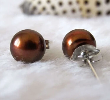 

wb002 Genuine 7-8mm Brown Freshwater Pearl Sterling Silver Stud Earrings