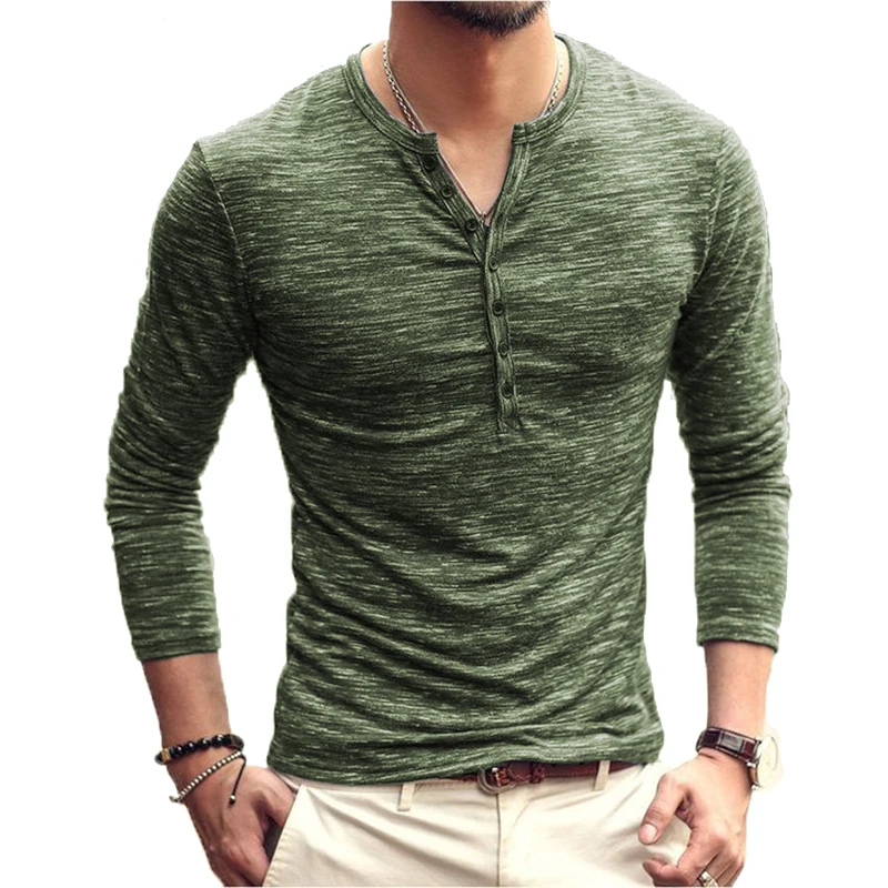 

MJARTORIA 2019 Brand Designer Male Cotton Vintage Henry T Shirts Casual Long Sleeve High quality Men old color Cardigan T shirt