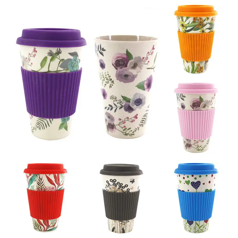 

New Arrival Cup Bamboo Fiber Creative Fashion Coffee Tea Mug Wheat Straw Travel with Silicone Lid