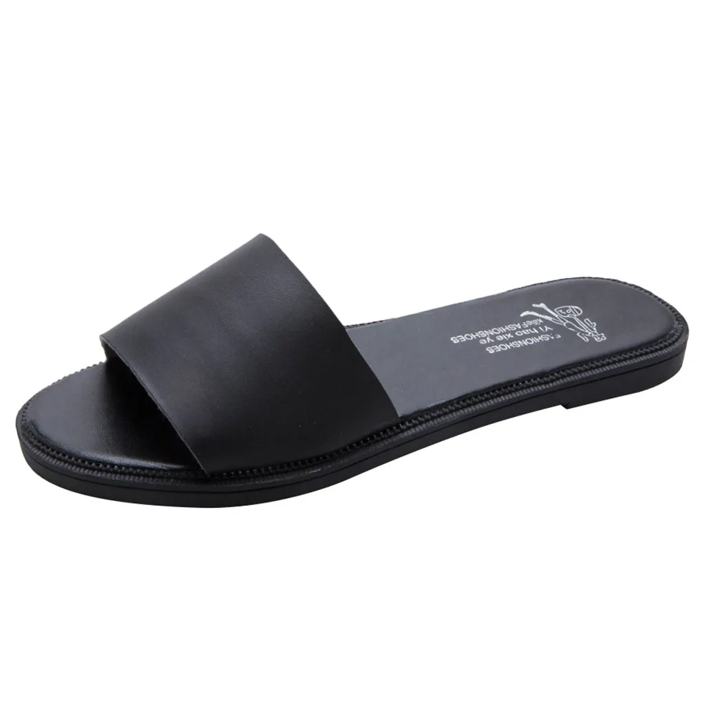 

Women Solid Open Round Toe Outside Fashion Shallow Element Leisure Beach Walk Slippers Flat Color Student Shoes Hot May 1