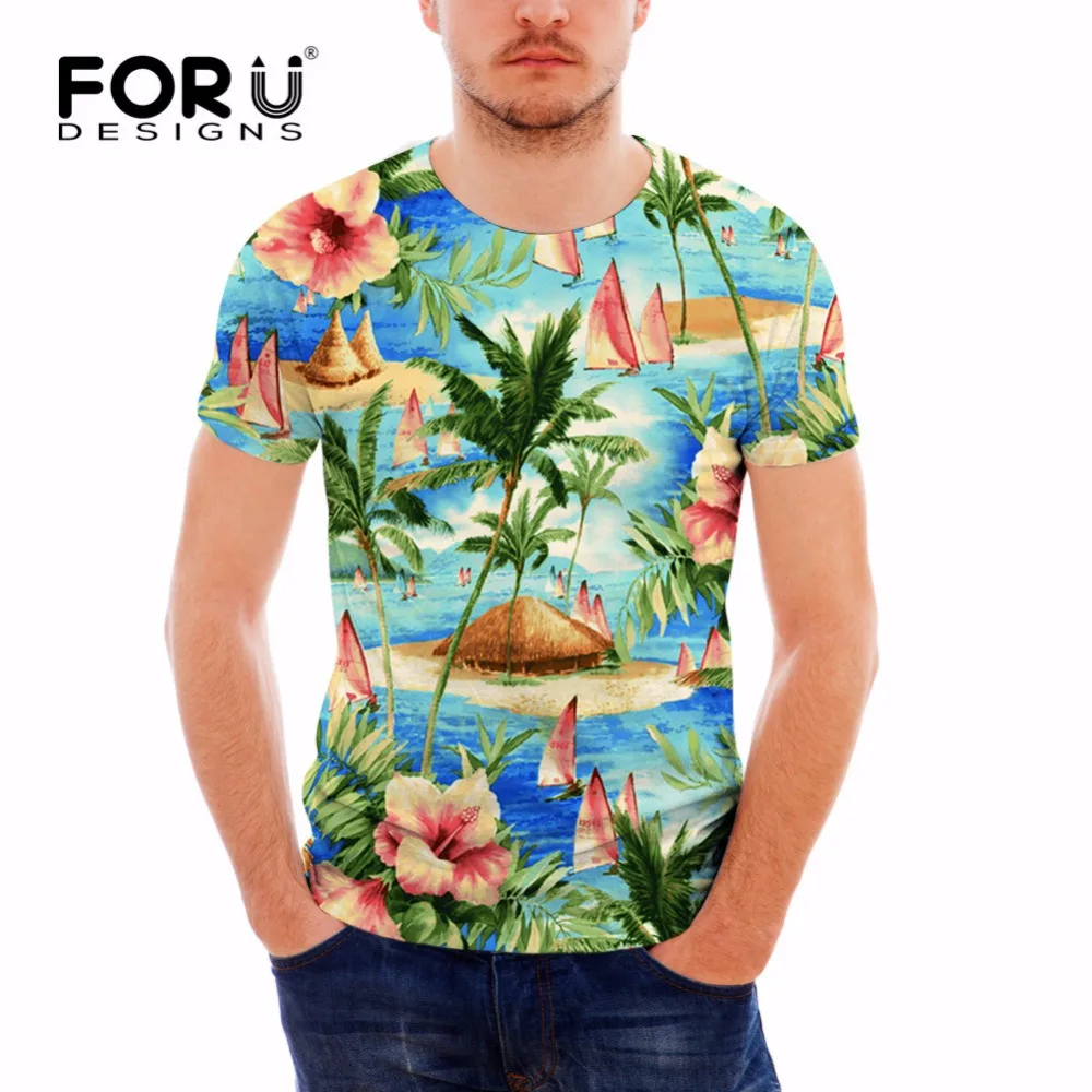 FORUDESIGNS Tropical Forest Print Summer Men's T Shirt Hawaiian Short