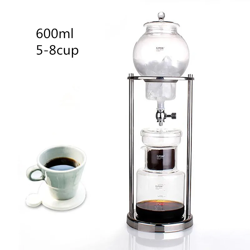  600ML large capacity stainless steel frame glass ice drip pot / high quality drip coffee maker ice drip coffee filters tool 