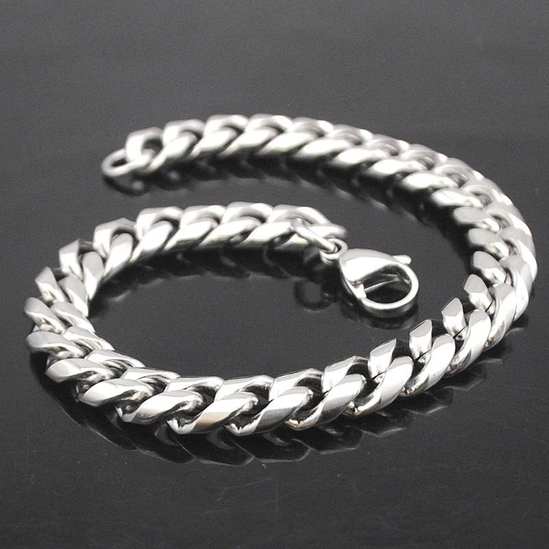 

AMUMIU Men Women Chain Link Bracelet Stainless Steel Circular Grinding Style 21.5cm*9mm Wholesale HB092