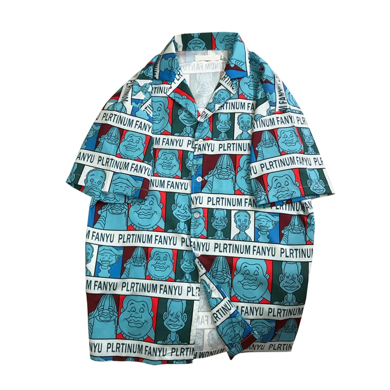 Мужские рубашки в стиле хип-хоп с принтом темных икон, Летние Гавайские пляжные свободные мужские рубашки, мужские уличные рубашки с коротким рукавом - Цвет: 2015(2)