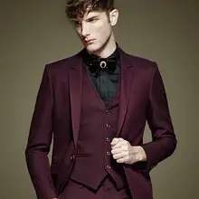 Итальянский Стиль Индивидуальные Бургундия Жених Смокинги для женихов Slim Fit 3 предмета мужские свадебные Пром ужин Костюмы Костюм Джентльмена TERNO