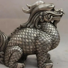 Песня voge gem S1584 Китайский Белый Медь Серебро Животных Дракон kylin единорог Foo Собака Статуя Льва