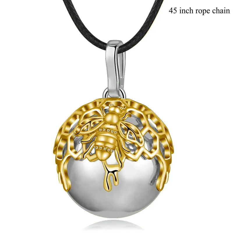 EUDORA Gold Honeycomb Hive Ball Necklace with 3D Bee Honeybee on Harmony ball Pendant for pregnant woman pregnancy new mom gift - Окраска металла: 45 inch chain