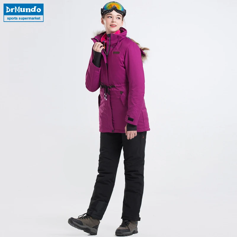 2018 جديد المرأة التزلج ارتداء سترات التزلج و السراويل على الجليد مجموعات سميكة الدافئة للماء صامد للريح الشتاء الإناث بدلة تزلج