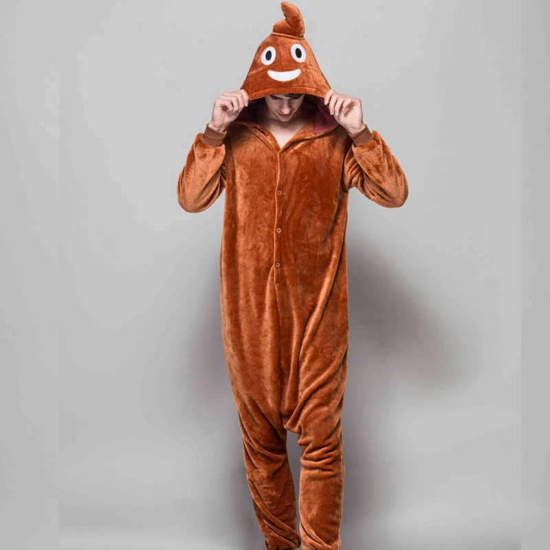 Amusing Brown Poop Kigurumi Soft Flannel One-Piece Pajamas For Warm Halloween Onesie For Adults Cosplay Party Costume Sleepwear (5)