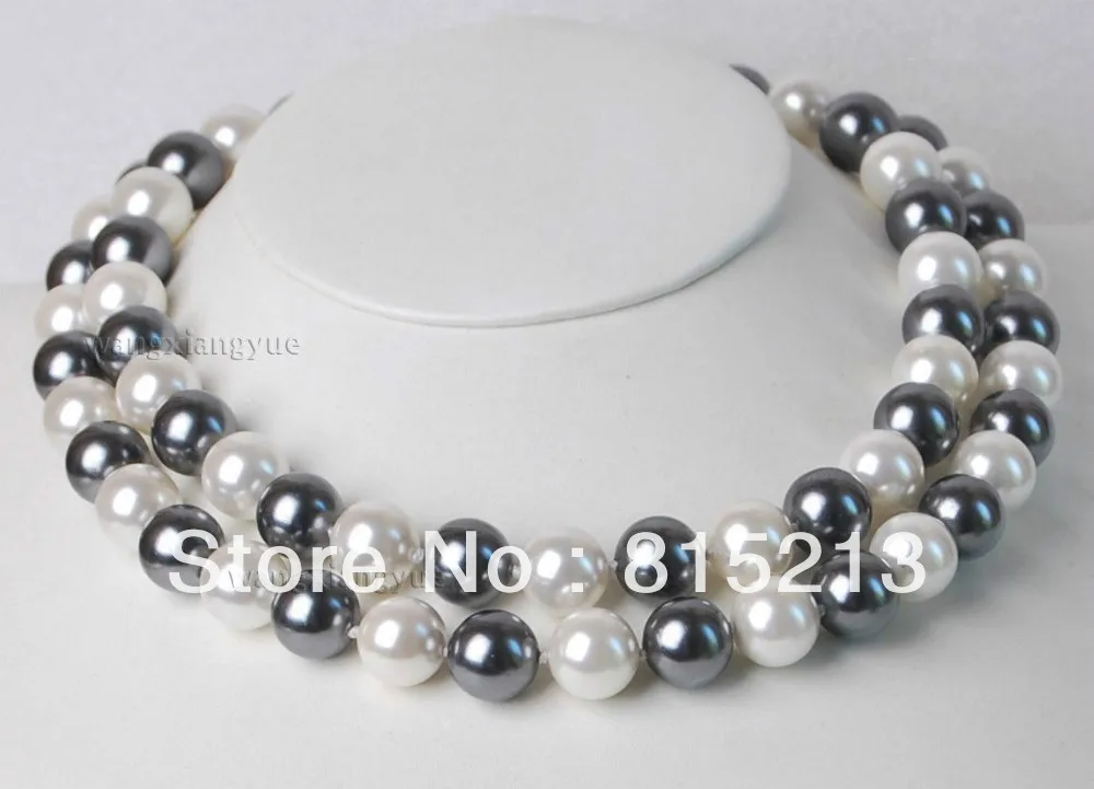 

ddh00629 double strands 10-11mm tahitian natural black white pearl necklace