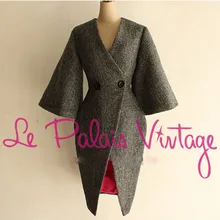Le Palais винтажная Ограниченная серия благородная элегантная серая тонкая талия с расклешенными рукавами утепленная шерстяная Верхняя одежда для женщин