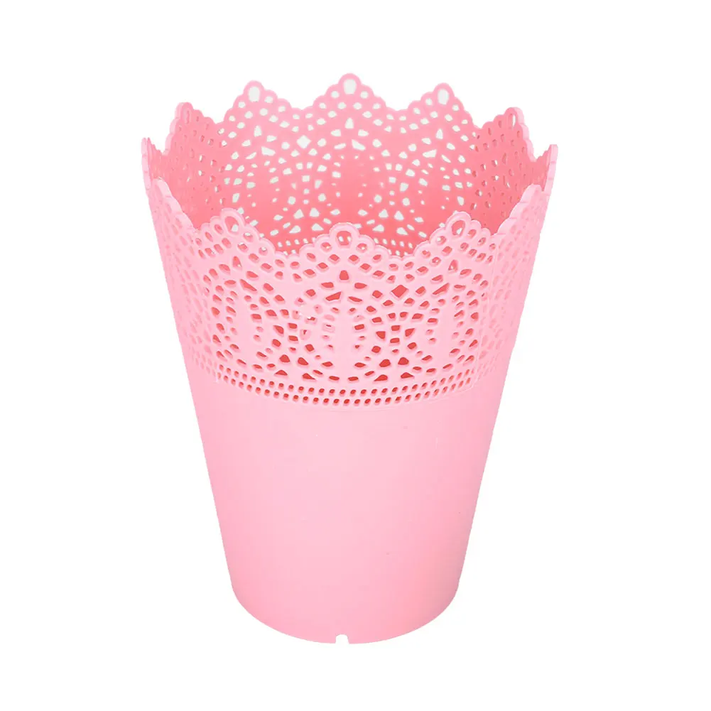 1 шт. 10*10*14 см кружевная ваза для цветов горшок розовый/белый/синий/фиолетовый пластиковый контейнер для пера кружевная ваза для цветов подставка для горшка держатель