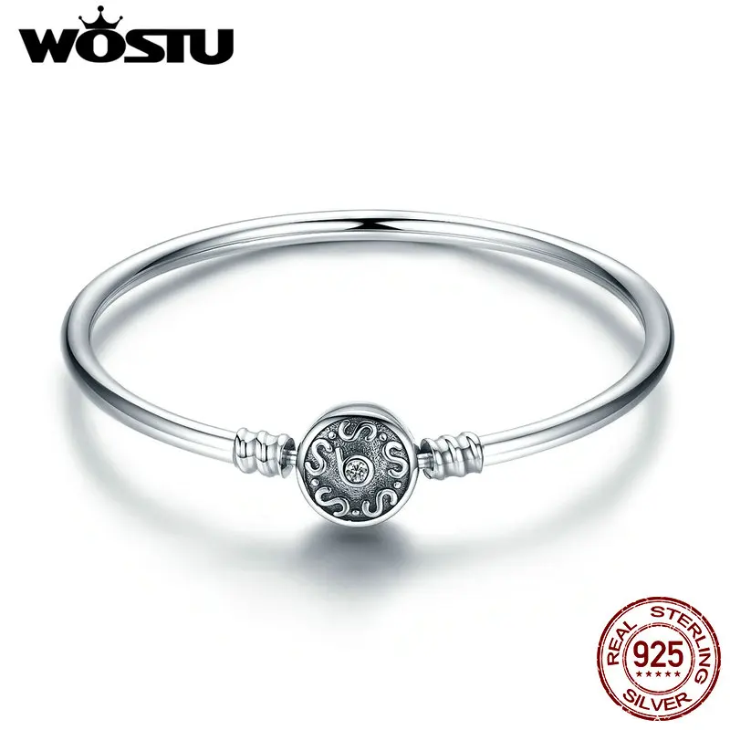

WOSTU High Quality 100% 925 Sterling Silver Vintage Pattern S Bangle For Women Fit DIY Charm Bracelets Fashion Jewelry FIB013