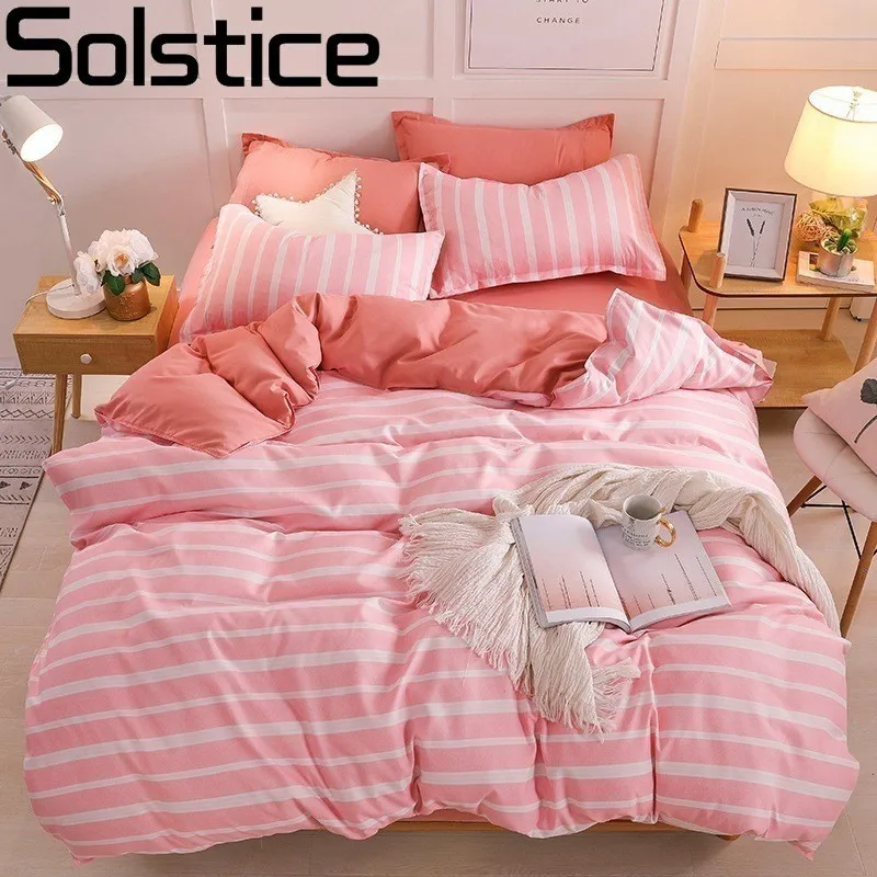 

Solstice Pink Stripe Style Breath Reactive Printing Bedding Sets Duvet Cover Set Flat Sheet Pillowcases Single/double King Size