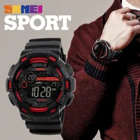 SKMEI zegarek sportowy do użytku na zewnątrz mężczyźni wielofunkcyjny 5Bar wodoodporny pasek PU wyświetlacz LED zegarki Chrono cyfrowy zegarek reloj hombre 1243 3