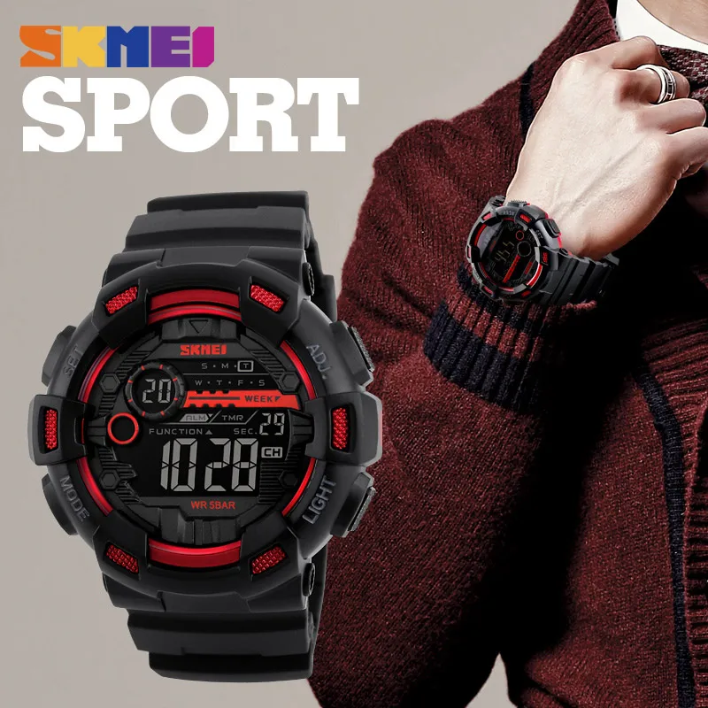 SKMEI Men Sports Digital Watch 50M Waterproof Back Light LED Digital Watches Chronograph Shock Double Time Wristwatches 1243