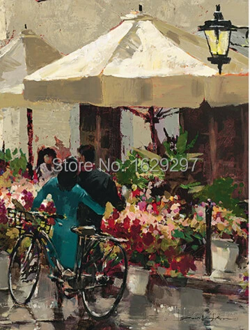 

Flower Market Street oil painting of Brent Heighton High quality canvas Reproduction Hand painted Romantic Art Paris Landscape