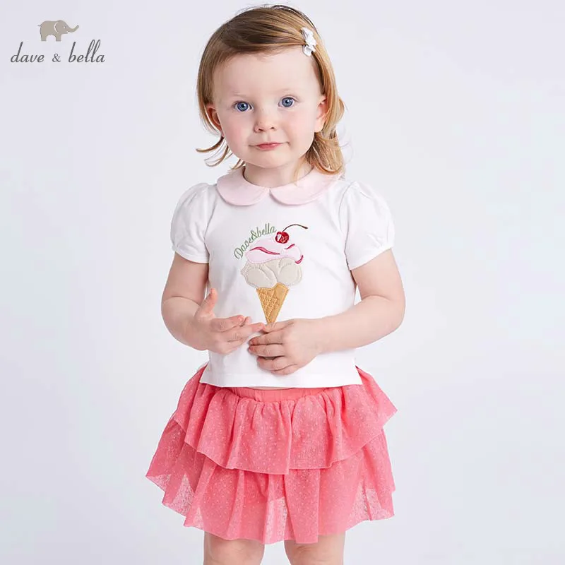 

Dave bella summer baby lolita tops+skirt 2 pcs suits children lovely clothes kids high quality girls clothing sets DB7215