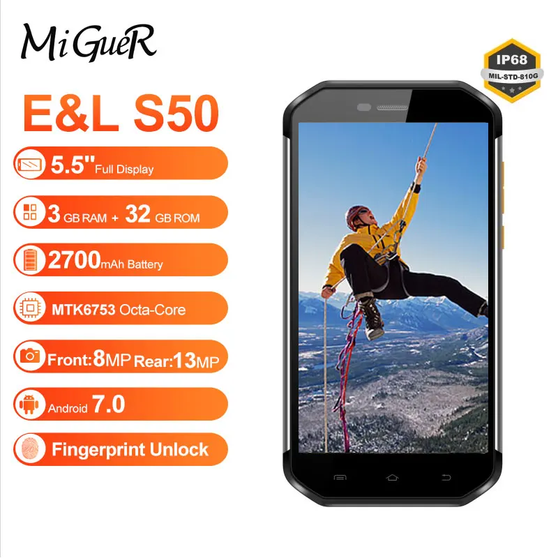 Оригинальный E & L S50 IP68 Водонепроницаемый 4G LTE мобильный телефон Android 6 0 MT6753
