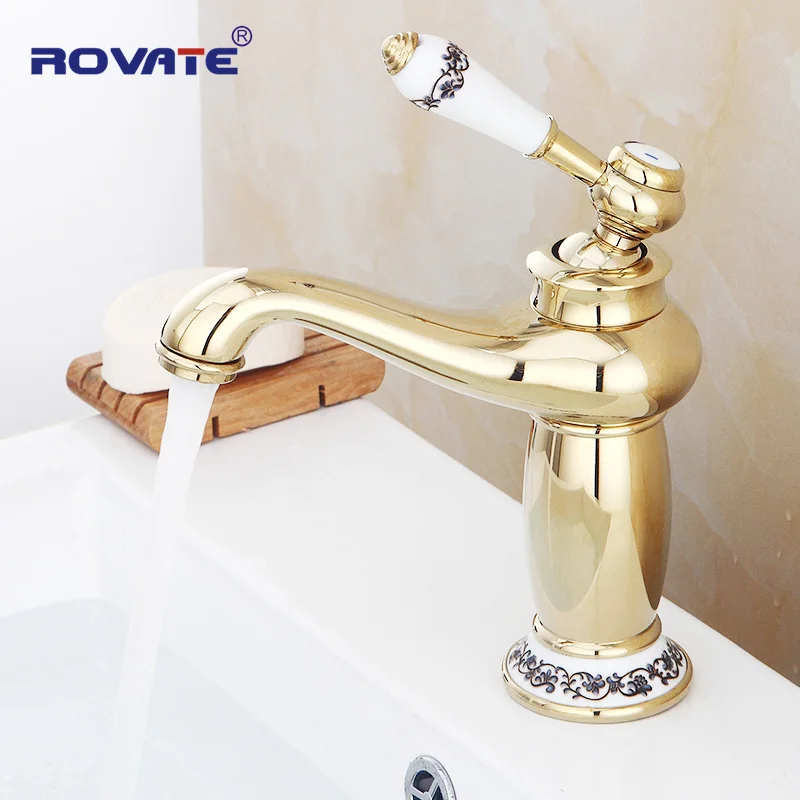

ROVATE Sink Tap for Wash Basin Gold Bathroom Mixer Deck Mounted Single Hole Toilet Basin Faucet