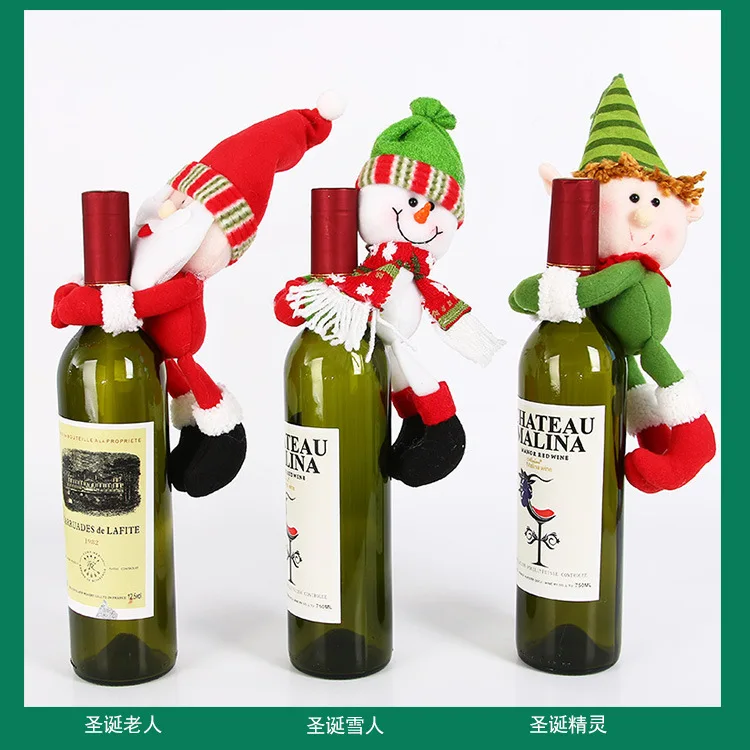 Крышка для бутылки с красным вином сумки Hug Санта Клаус Снеговик обеденный стол украшение искусственный цветы декоры