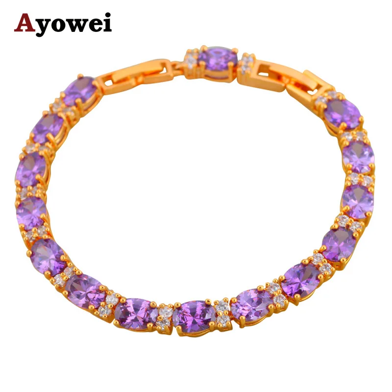 

Ayowei Amazing Fashion Jewelry Charm Bracelets Romantic Purple Crystal Gold tone TBS1112A for Women