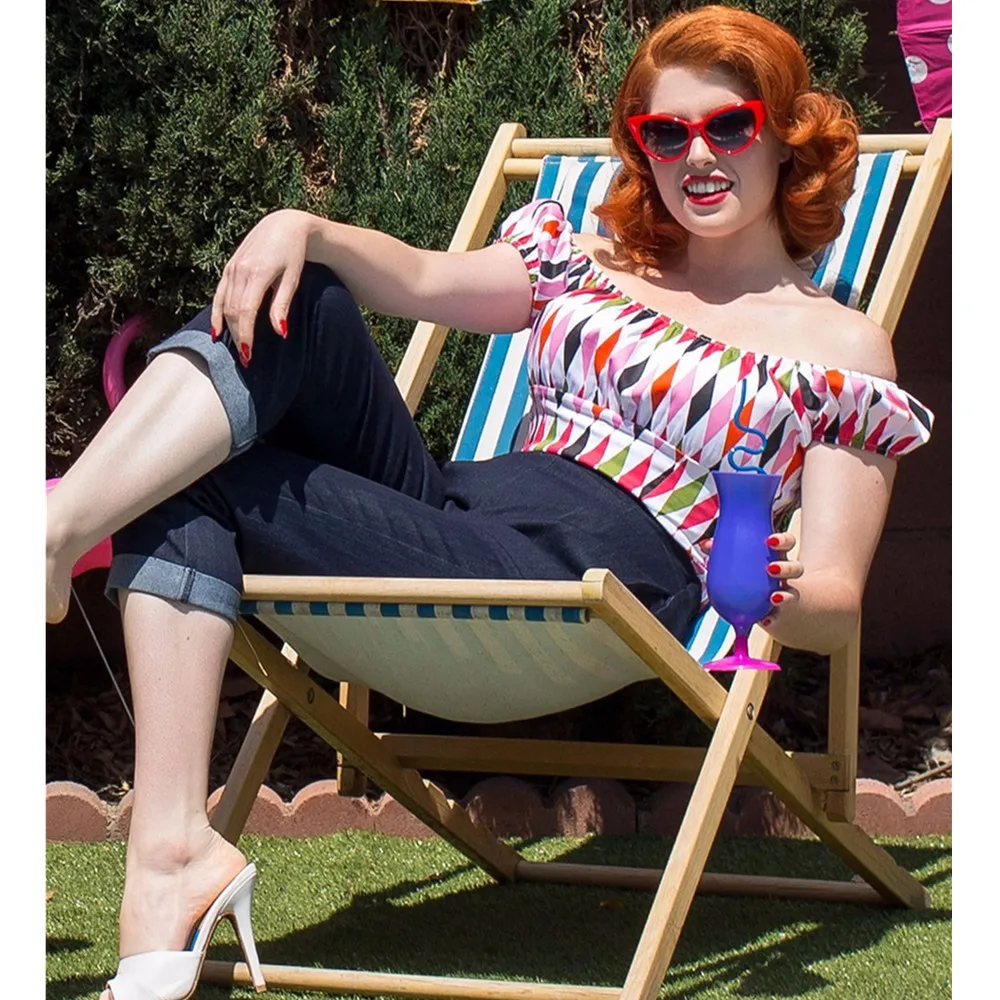 30 Женский винтажный 50s harlequin с принтом pinup couture крестьянский топ пышными рукавами