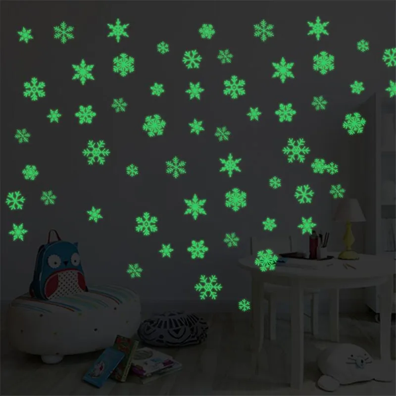 

50PCS/set Colorful Luminous Home snowflake Christmas Wall Stickers Glow In The Dark Decal for Kids Baby Rooms Fluorescent decor