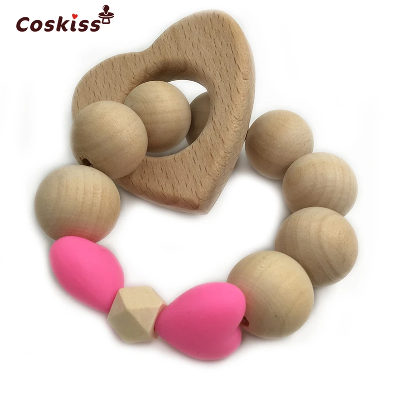 Organic Baby Teether Wooden Natural Teething Grasping Toy Shower Gift Toddler Newborn Bracelet | Мать и ребенок