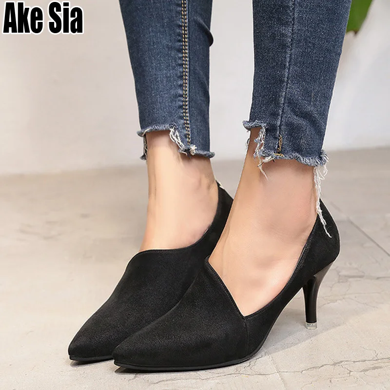 

Elegant Women Lady Fashion Casual Footware Comfortable Pointed Toe Stiletto Shallow Low Pumps Leather Heel Stilettos Shoes A771