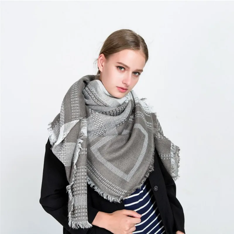 Cena Zimowy luksusowy szalik markowy kobiety Cashmere Square szale i okłady koc moda szaliki Plaid Foulard Dropshipping 140*140cm