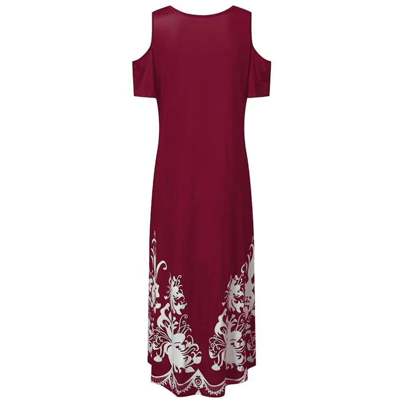 2019 New Summer Women Casual Plus Size Print Dress O-Neck Print Off-Shoulder Short Sleeve Waist Dress #E11 (24)