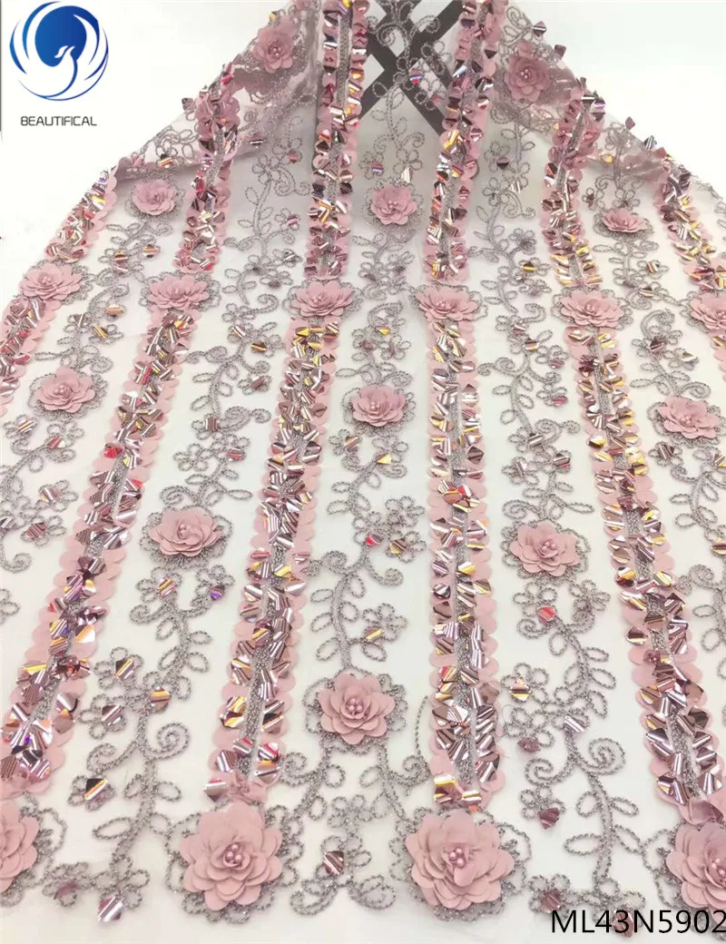 

Beautifical 3d lace fabrics african tulle fabrics dress with sequins fabrics 2019 net lace fabric for women 5yards/lot ML43N59
