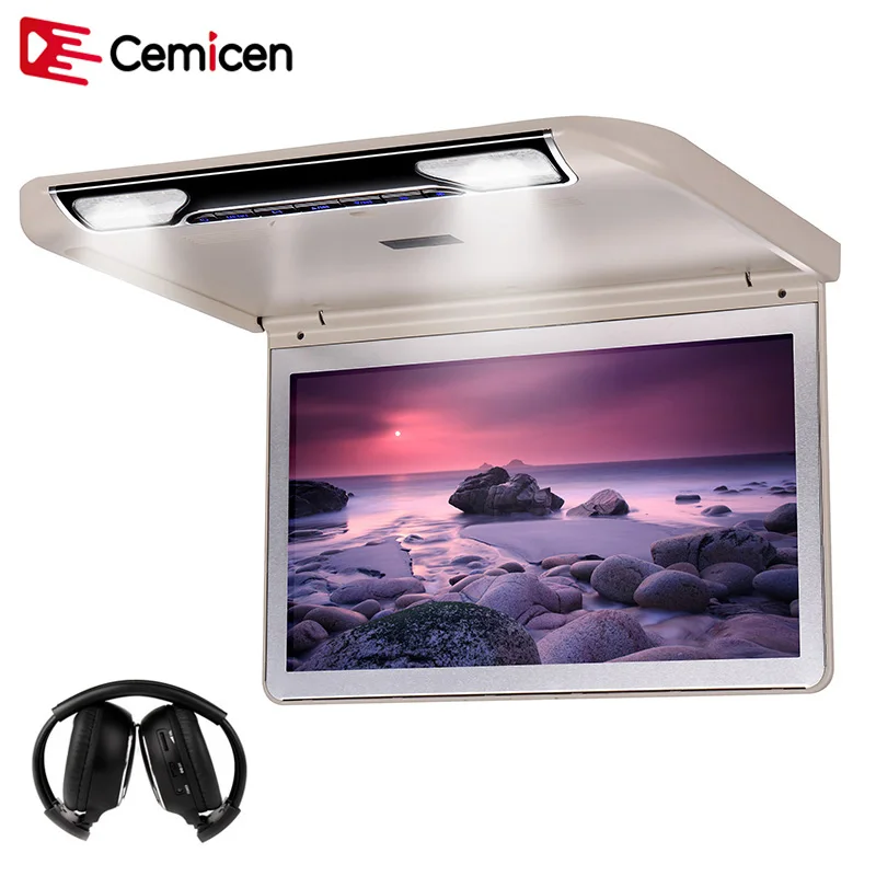 Cemicen 13 3 Inch Car Ceiling Monitor with Full 1920 1080 Flip Down Screen Roof Mount