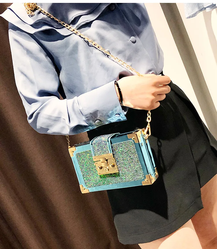 Роскошная модная женская сумка-клатч градиентного цвета с блестками в коробке, сумка на плечо на цепочке, Сумочка через плечо, мини сумка-мессенджер