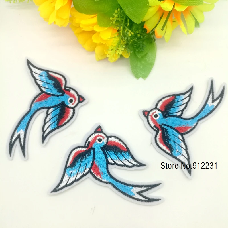 

Birds Swallow Patches Embroidered Iron On Patch For Clothing Sticker Badge Paste For Clothes Bag 10pcs/lot free shipping PT6009