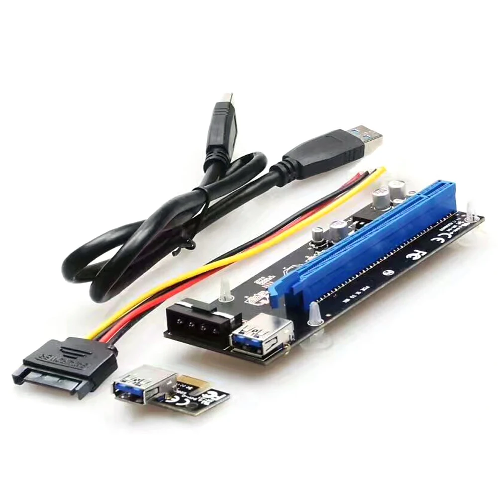PCI express riser card Extender Cable USB 3.0 SATA PCI-E 1X to 16X Riser Card 4 Pin DC Power Supply Cable For Mining PSU riser