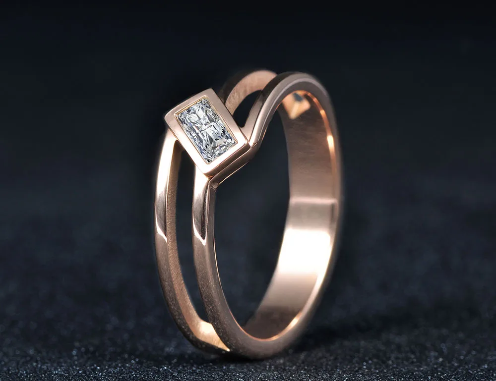 Lokaer стиль изысканное кольцо из нержавеющей стали ювелирные изделия для женщин розовое золото цвет Кубический Цирконий обручальные кольца R17164