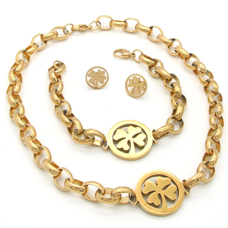 

Newest Jewelry Set Stainless Steel Plant leaves Pendant Necklace & Bracelet and Earrings for Women Fashion Jewelry La MaxZa