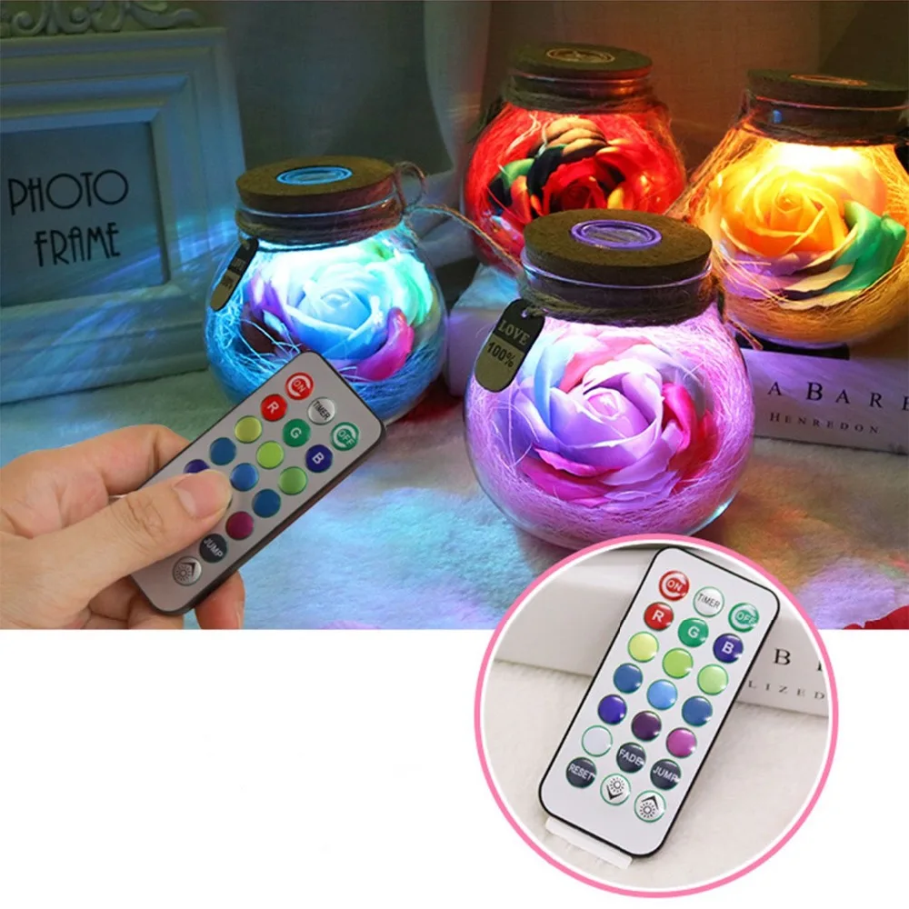 

LED Romantic Bulb RGB Dimmer Lamp Rose Flower Bottle Light with Remote Control Night Light For Mom Lady Girl Birthday Gift