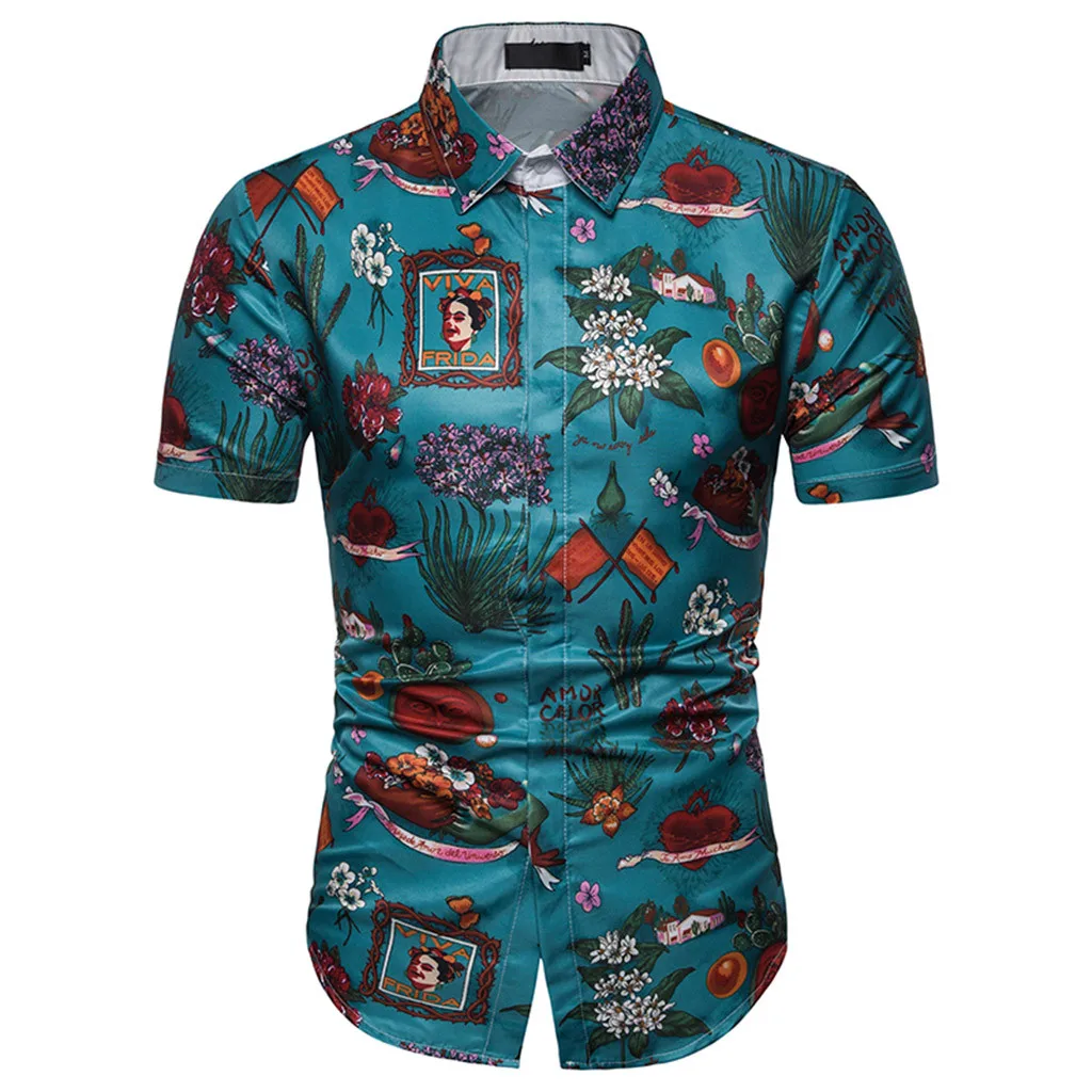 

Hot Fashion Casual Mens Hawaiian Print Trend Color Short-sleeved Shirt Blouse Man 2019 Summer Printed Shirts High Quality New