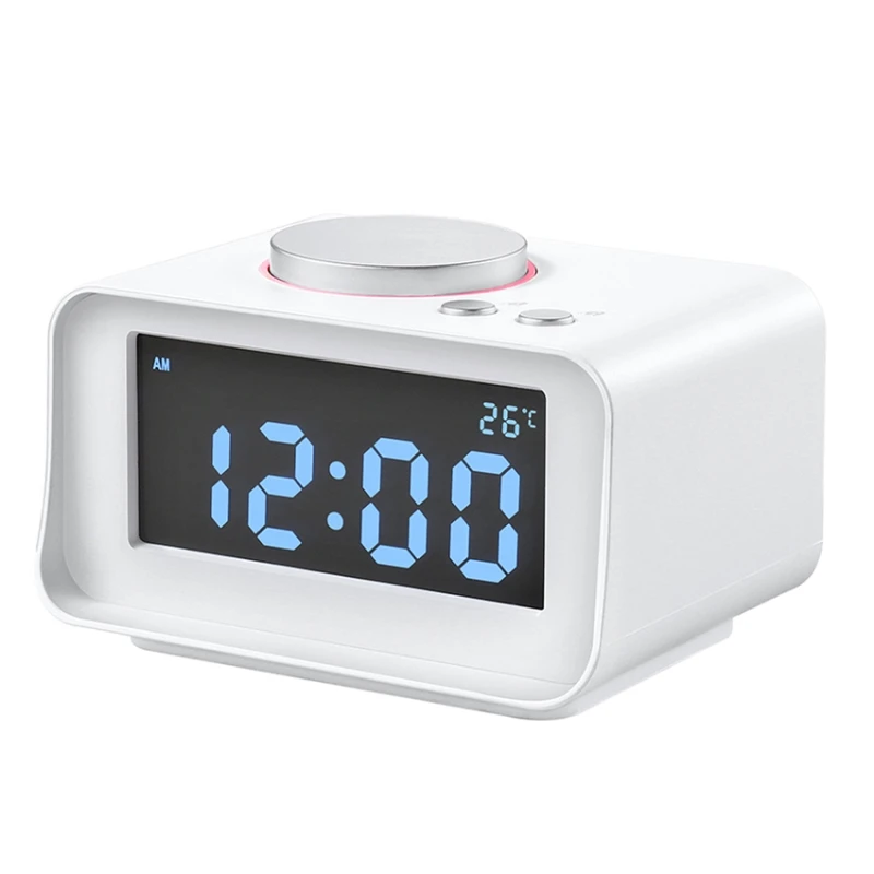 EXRIZU будильник с динамиком ЖК-дисплей Повтор температуры ЧМ радиодинамики с двойным USB зарядное устройство 2,1+ 1.1A для кровати сна спальни