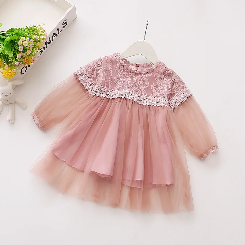 

0-3T Baby Girls Lace Dress Princess Toddler Infant Kids Baby Girls long Sleeve mesh dresses Kids Girls Summer Floral Dress