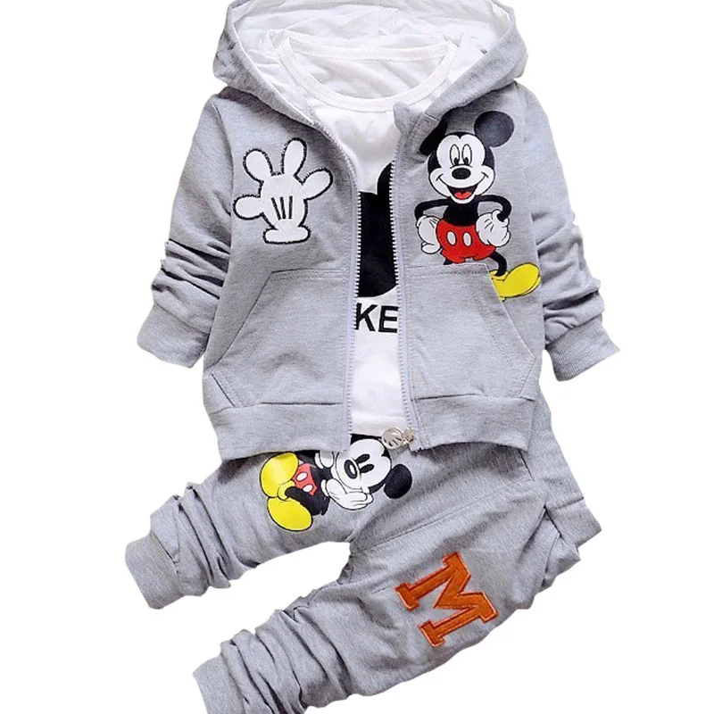 3PCS Boys Sets Cartoon Mickey Minnie Suits Coat+T-shirt+Pant Sets For Kids Autumn Girls Clothes Casual Sport Children Clothing