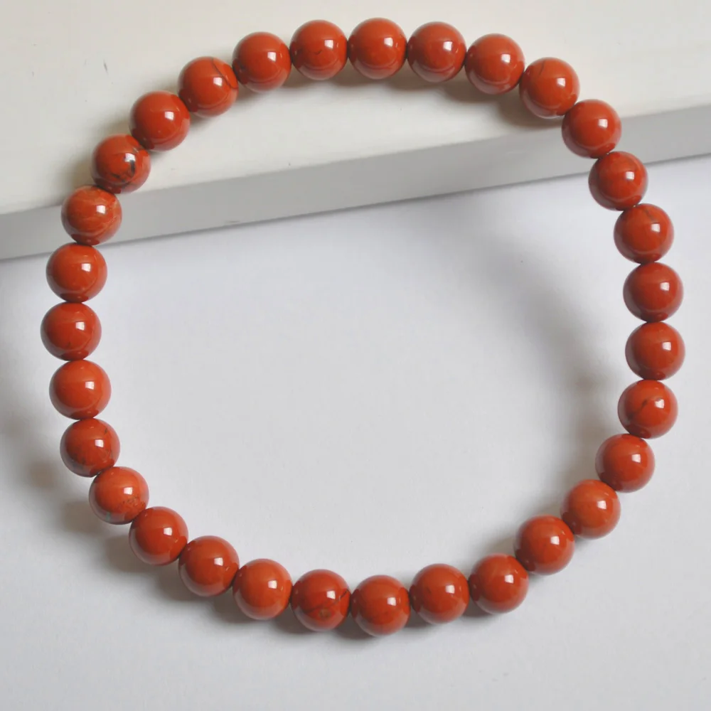 6MM Red Stone Beads Bracelet Bangle Stretch 7.5 Inch Jewelry For Gift