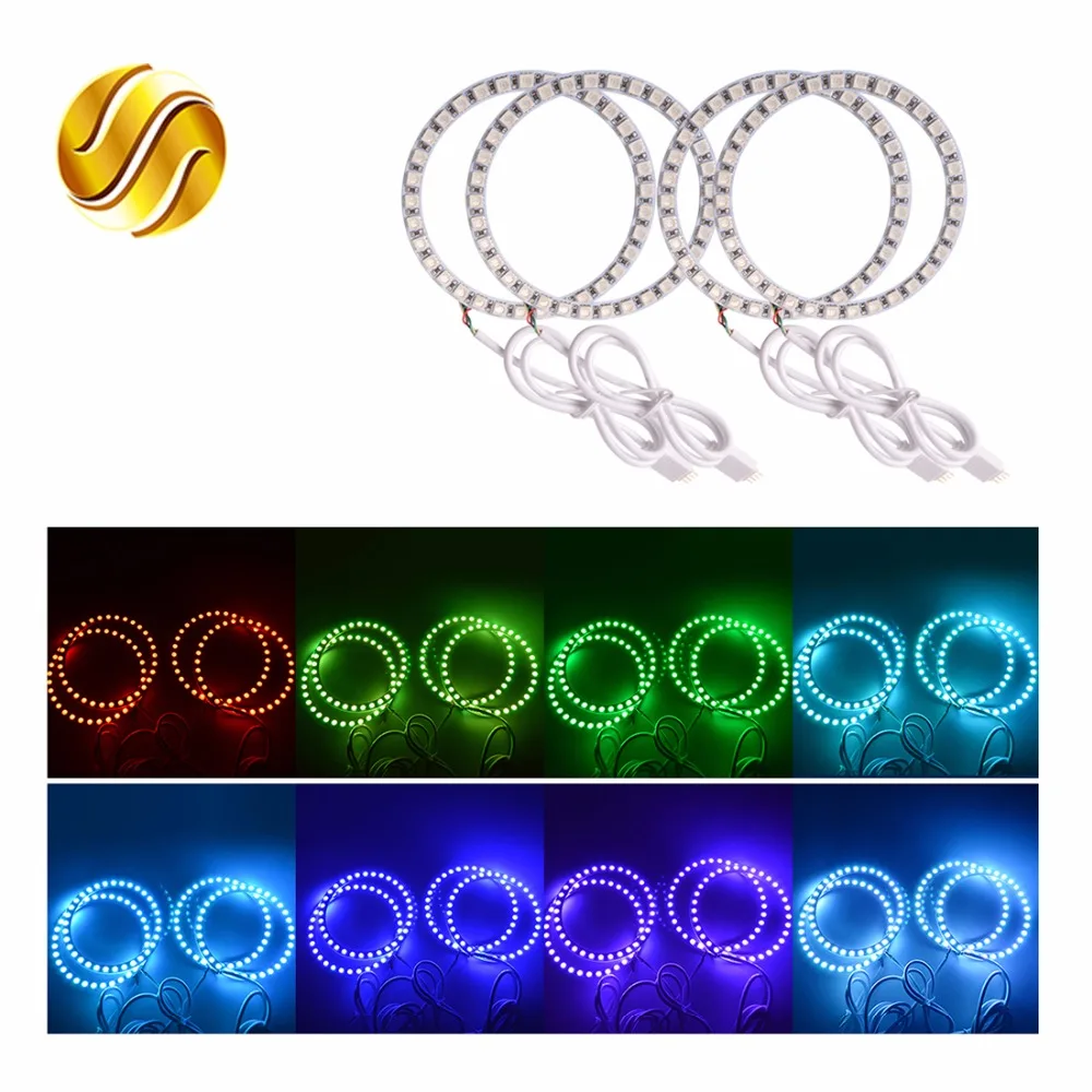 

hippcron RGB LED Angel Eyes 4 x 70mm 80mm 100mm 120mm RF Controller Multi-color Headlight with Halo Ring Remote Control