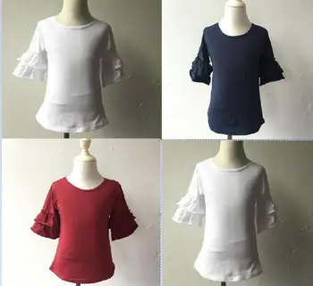 

0-12 years Baby Girls Tops Wholesale simple design blank baby chothes ruffle short sleeve top infant kids tshirt