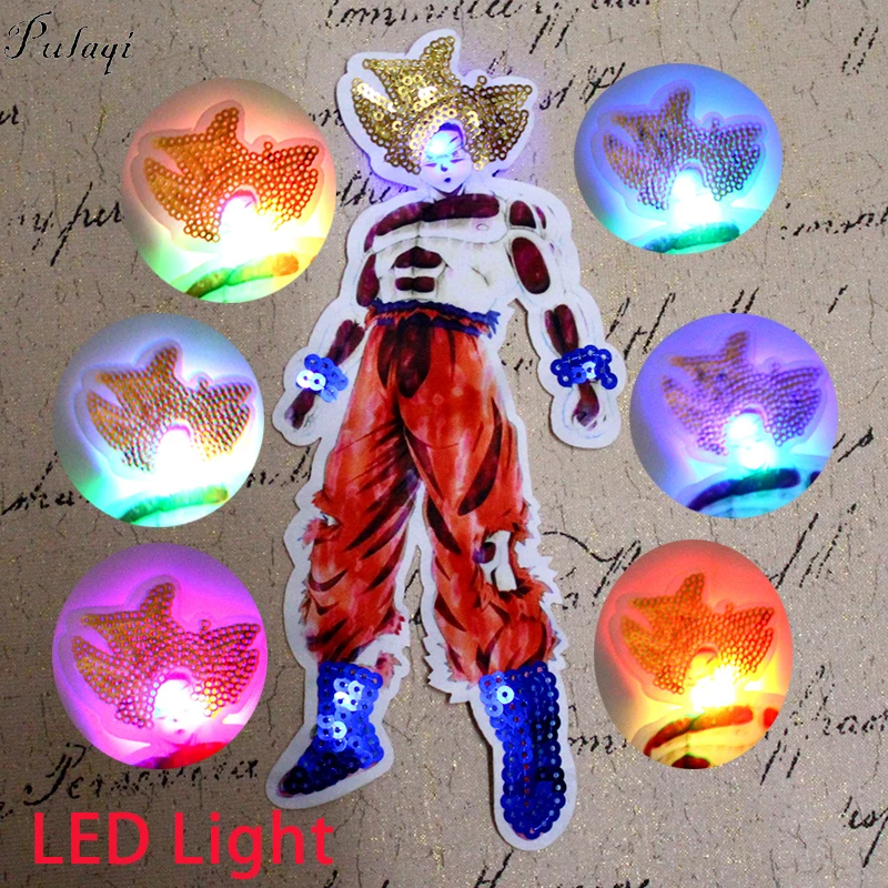 

Pulaqi Punk Stripe Rock Super Saiyan Patch LED Light Sequins Patches On Clothes Sewing On Embroidered Anime Patches For Clothing