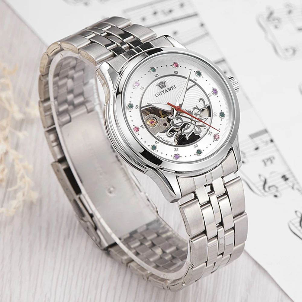 OUYAWEI Woman Bracelet Watch Skeleton Mechanical Wristwatch Orologio